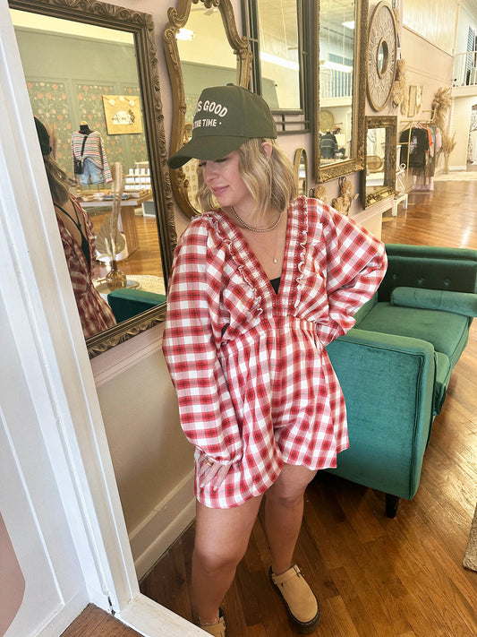 Wine Plaid Romper