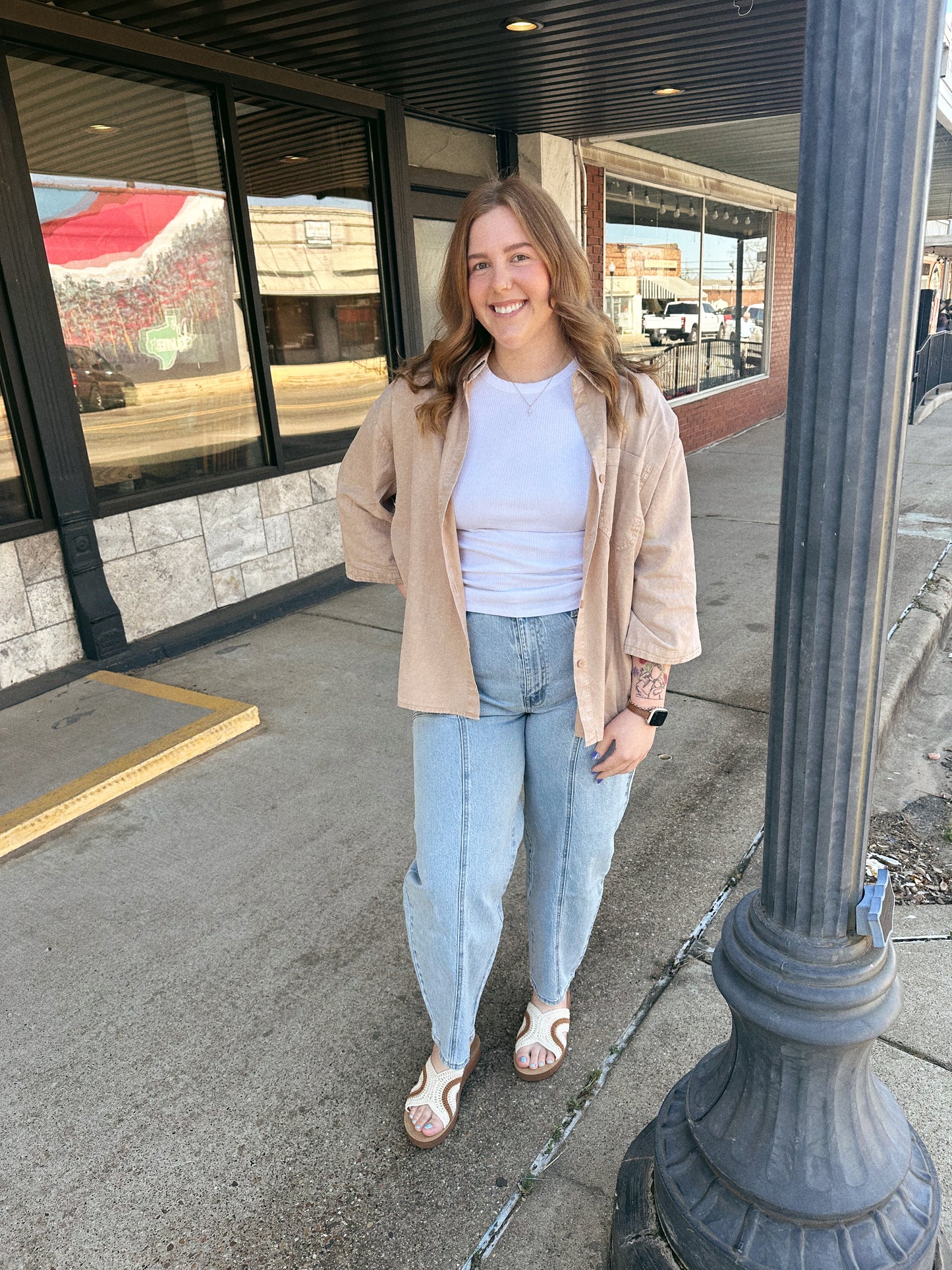 Taupe Button Down